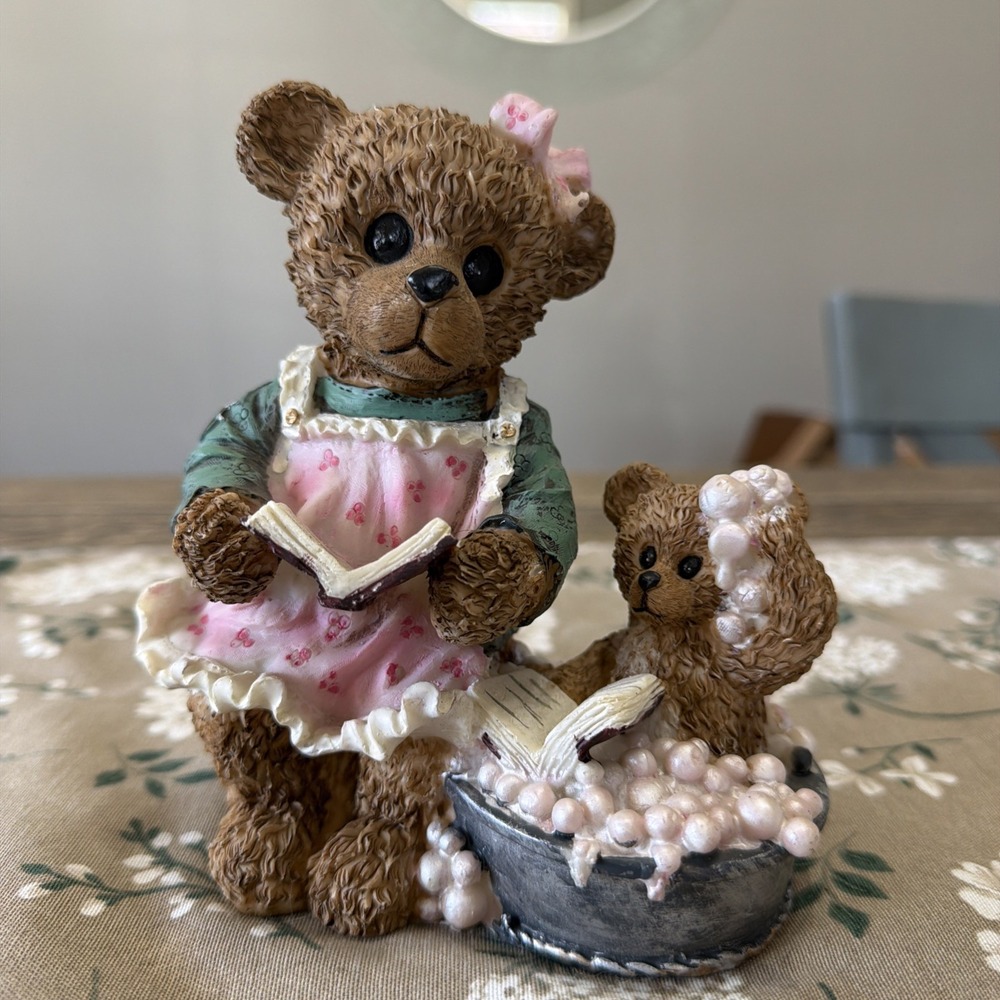 Mama Bear Reading And Baby Bear Reading Books In The Bath 6" Figurine Resin